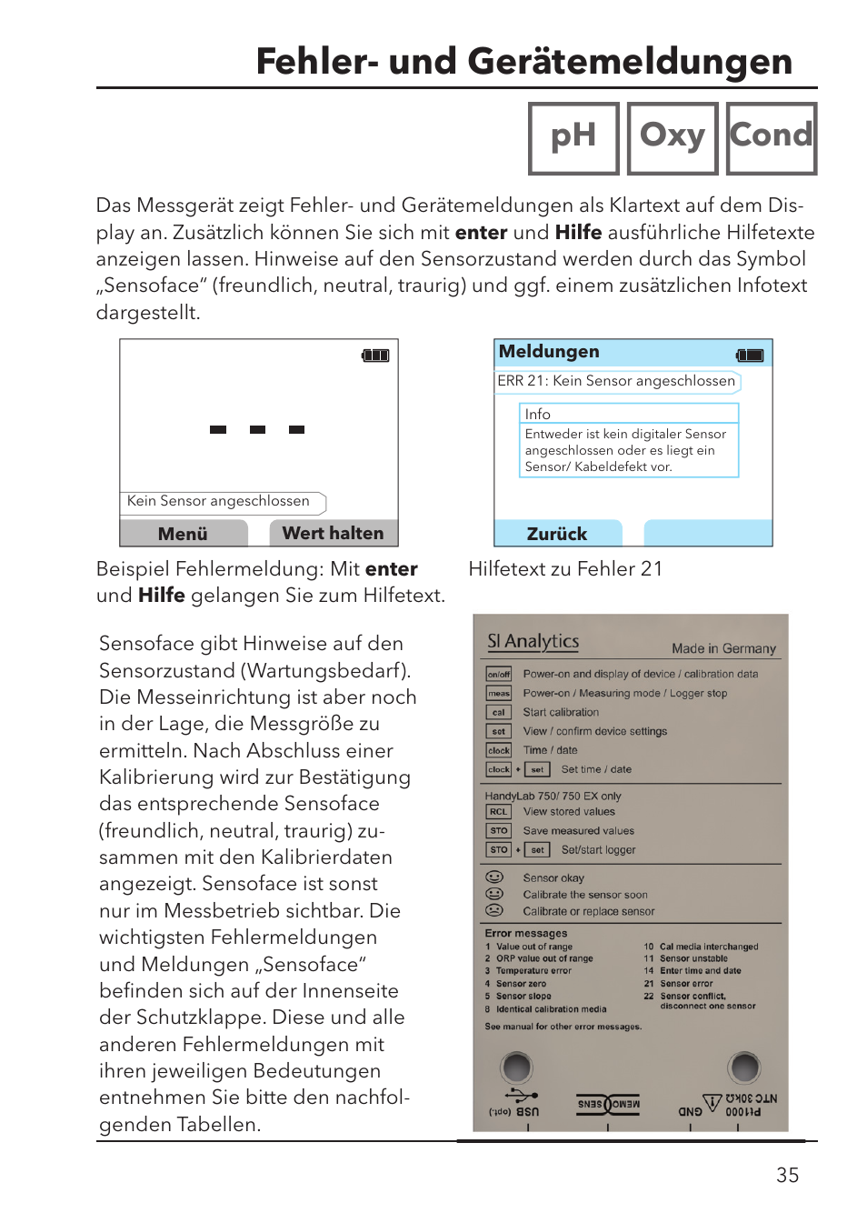 Fehler- und gerätemeldungen, Ph oxy cond | Xylem HandyLab 780 User Manual | Page 35 / 164