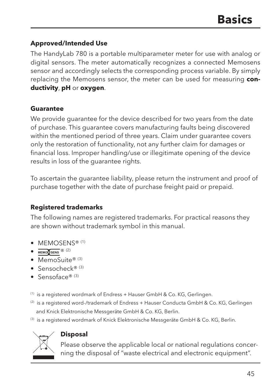 Basics | Xylem HandyLab 780 User Manual | Page 45 / 164