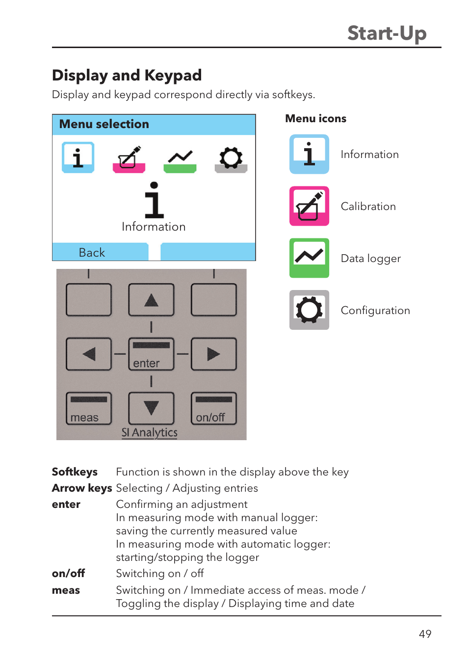 Start-up, Display and keypad | Xylem HandyLab 780 User Manual | Page 49 / 164