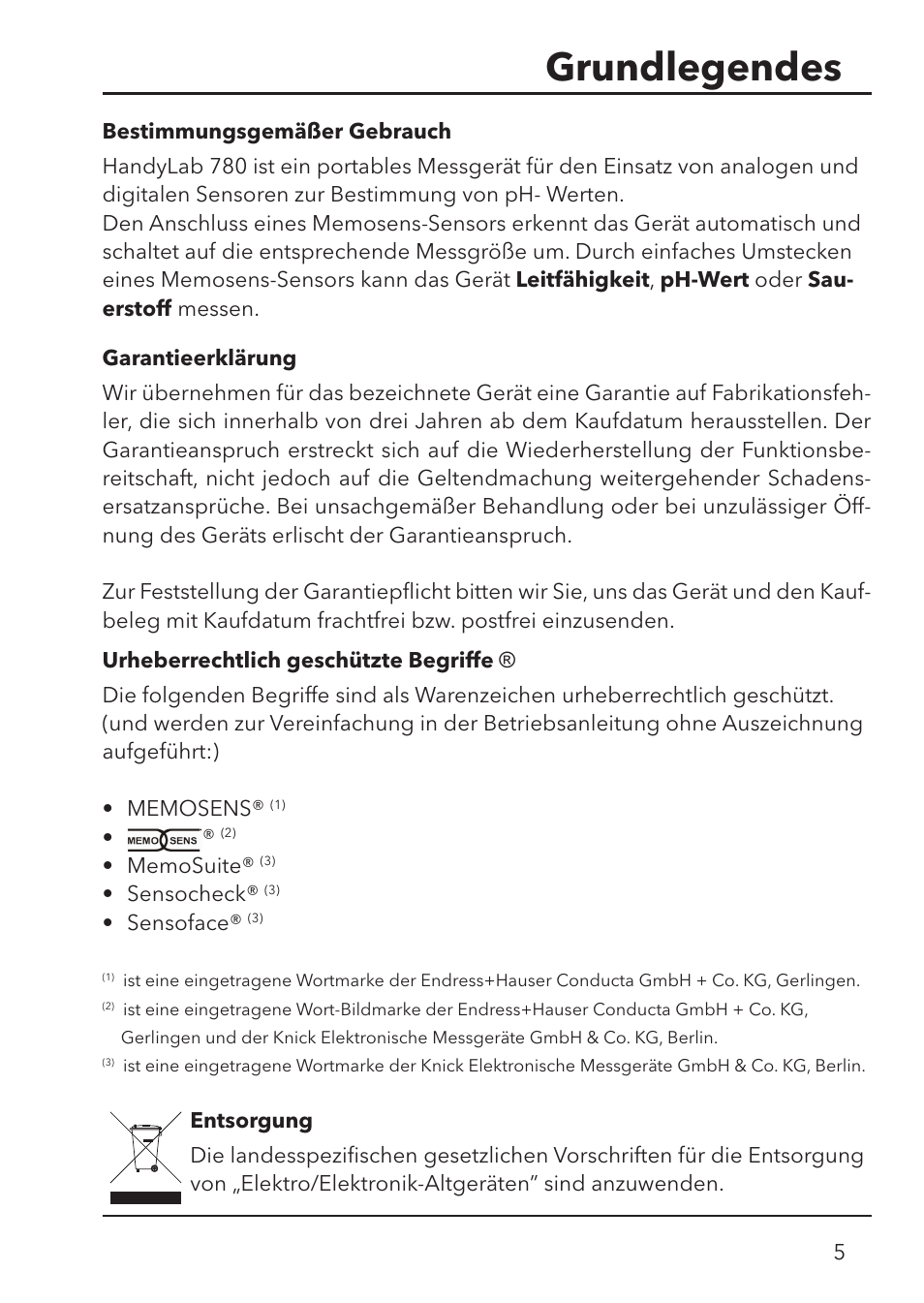 Grundlegendes | Xylem HandyLab 780 User Manual | Page 5 / 164