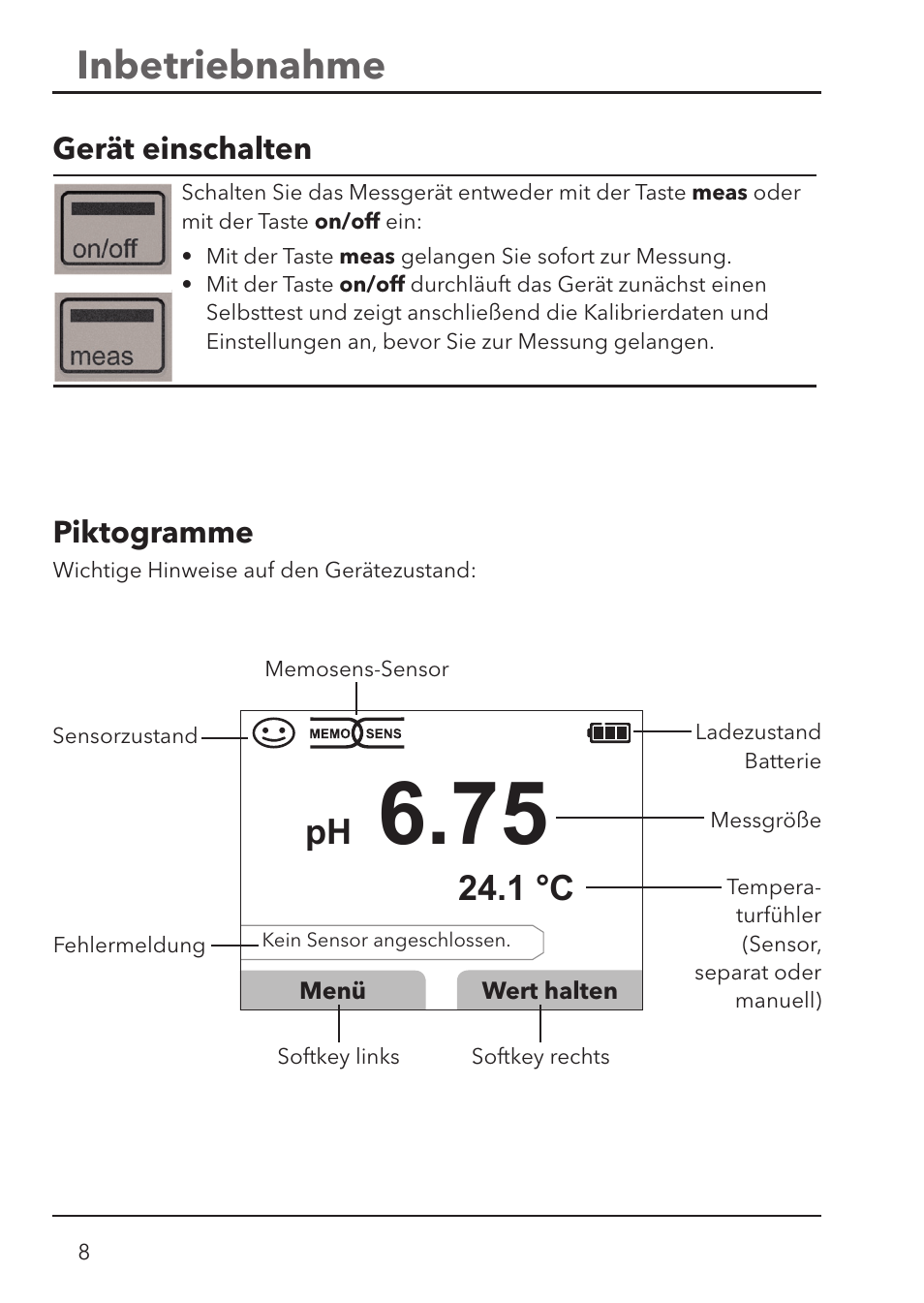 Inbetriebnahme, 1 °c ph | Xylem HandyLab 780 User Manual | Page 8 / 164