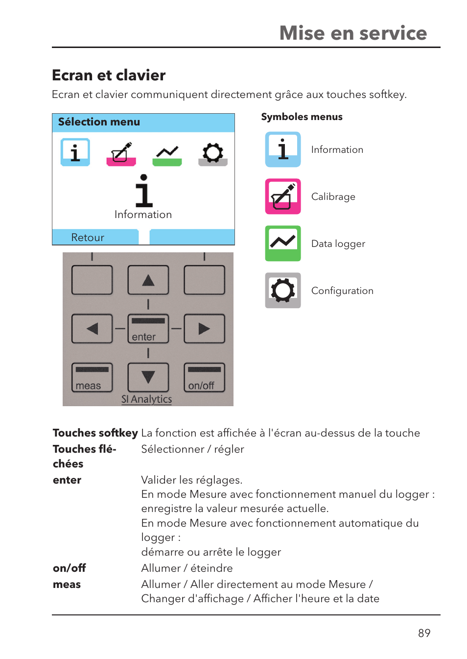Mise en service, Ecran et clavier | Xylem HandyLab 780 User Manual | Page 89 / 164