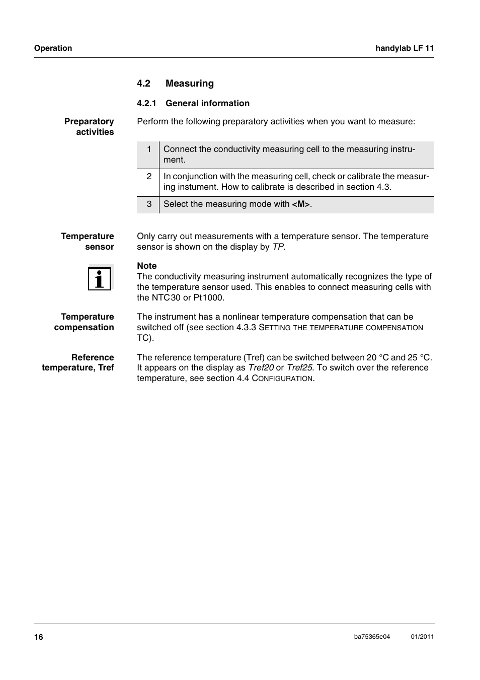 2 measuring, 1 general information, Measuring 4.2.1 | General information | Xylem handylab LF 11 User Manual | Page 16 / 44