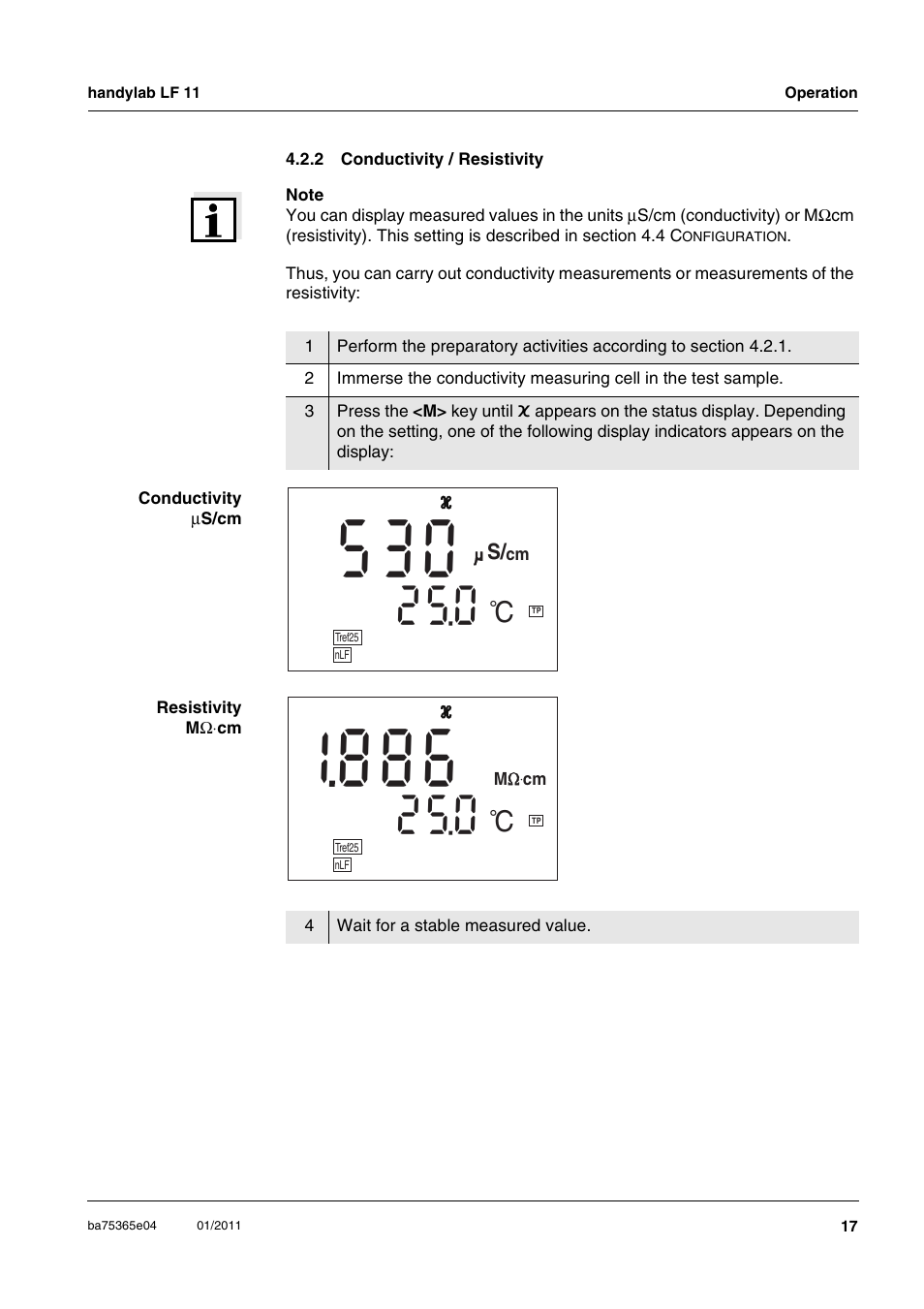 2 conductivity / resistivity, Conductivity / resistivity | Xylem handylab LF 11 User Manual | Page 17 / 44