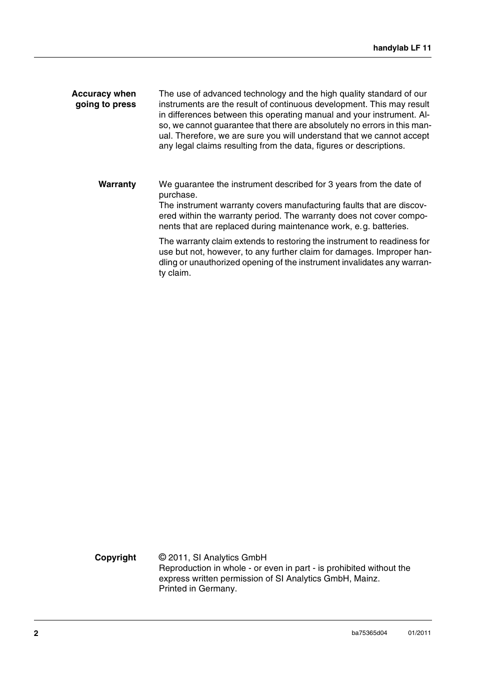 Xylem handylab LF 11 User Manual | Page 2 / 44