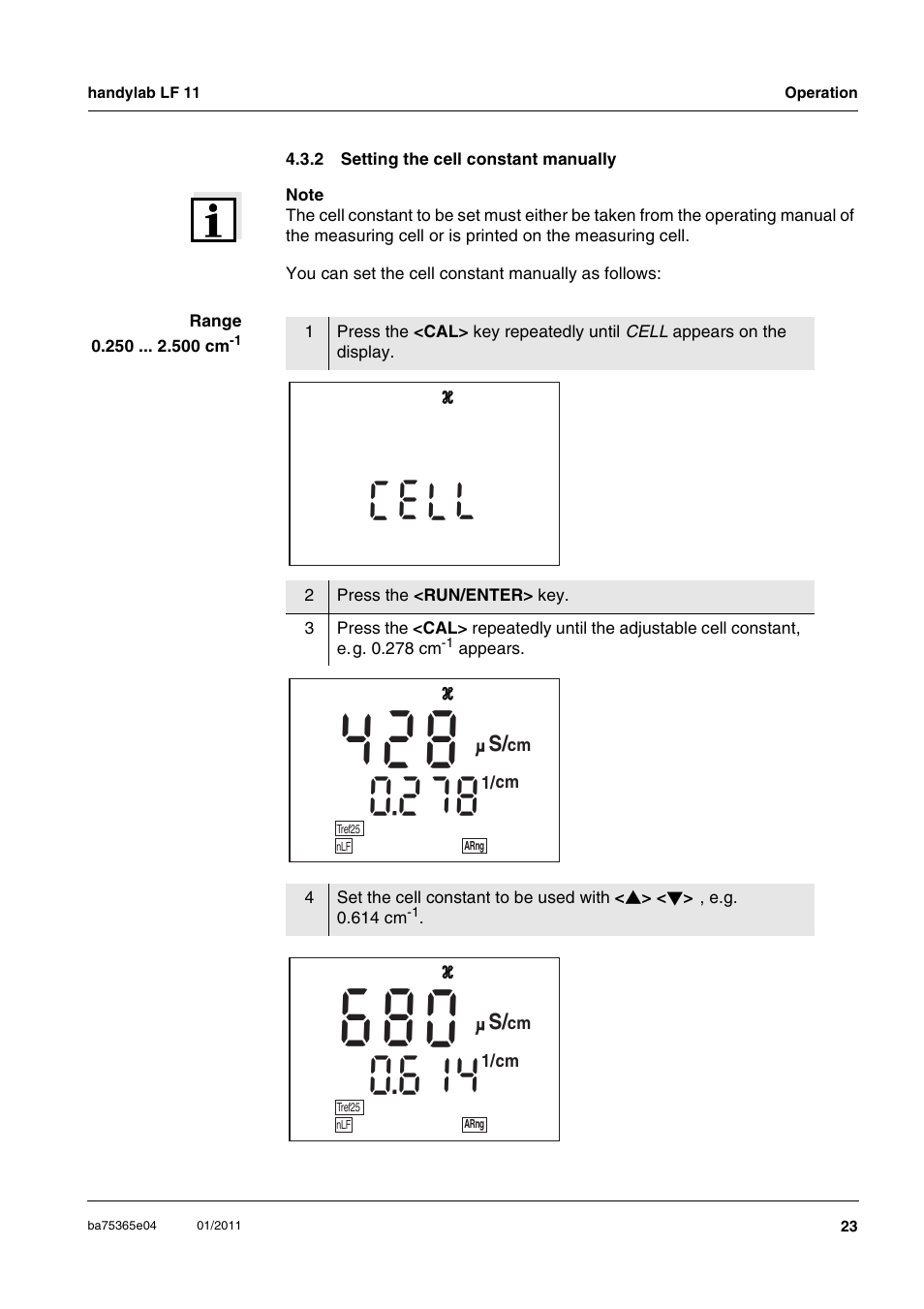 2 setting the cell constant manually, Setting the cell constant manually, Lc l e | Xylem handylab LF 11 User Manual | Page 23 / 44