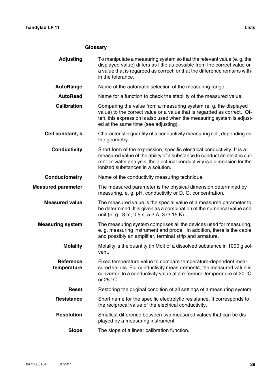 Xylem handylab LF 11 User Manual | Page 39 / 44