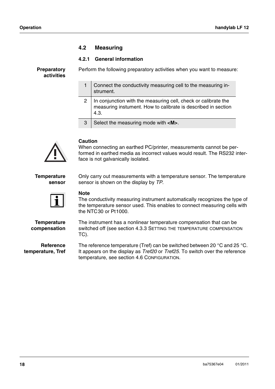 2 measuring, 1 general information, Measuring 4.2.1 | General information | Xylem handylab LF 12 User Manual | Page 18 / 64