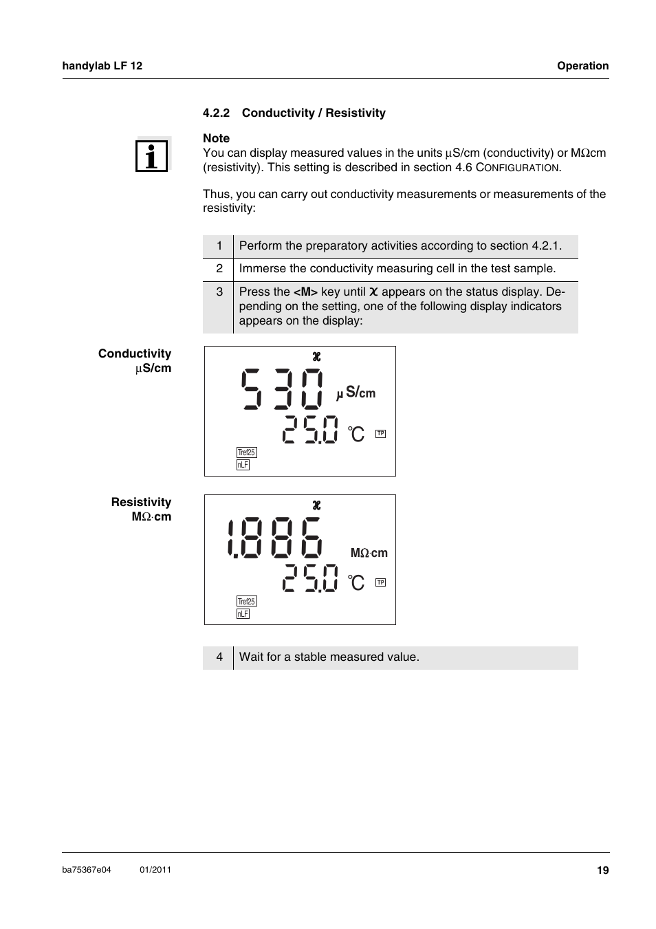 2 conductivity / resistivity, Conductivity / resistivity | Xylem handylab LF 12 User Manual | Page 19 / 64