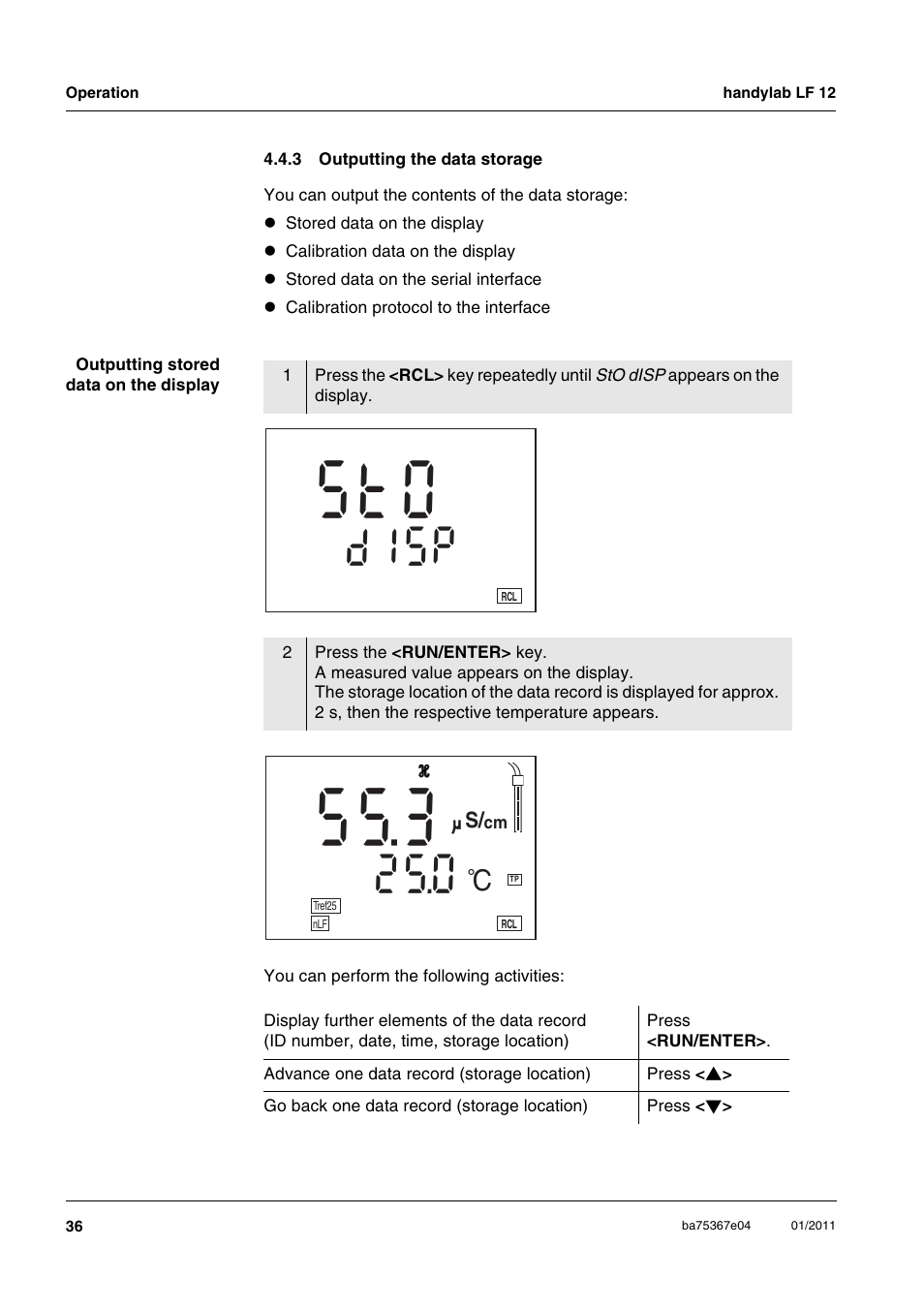 3 outputting the data storage, Outputting the data storage, S t o | D i s | Xylem handylab LF 12 User Manual | Page 36 / 64