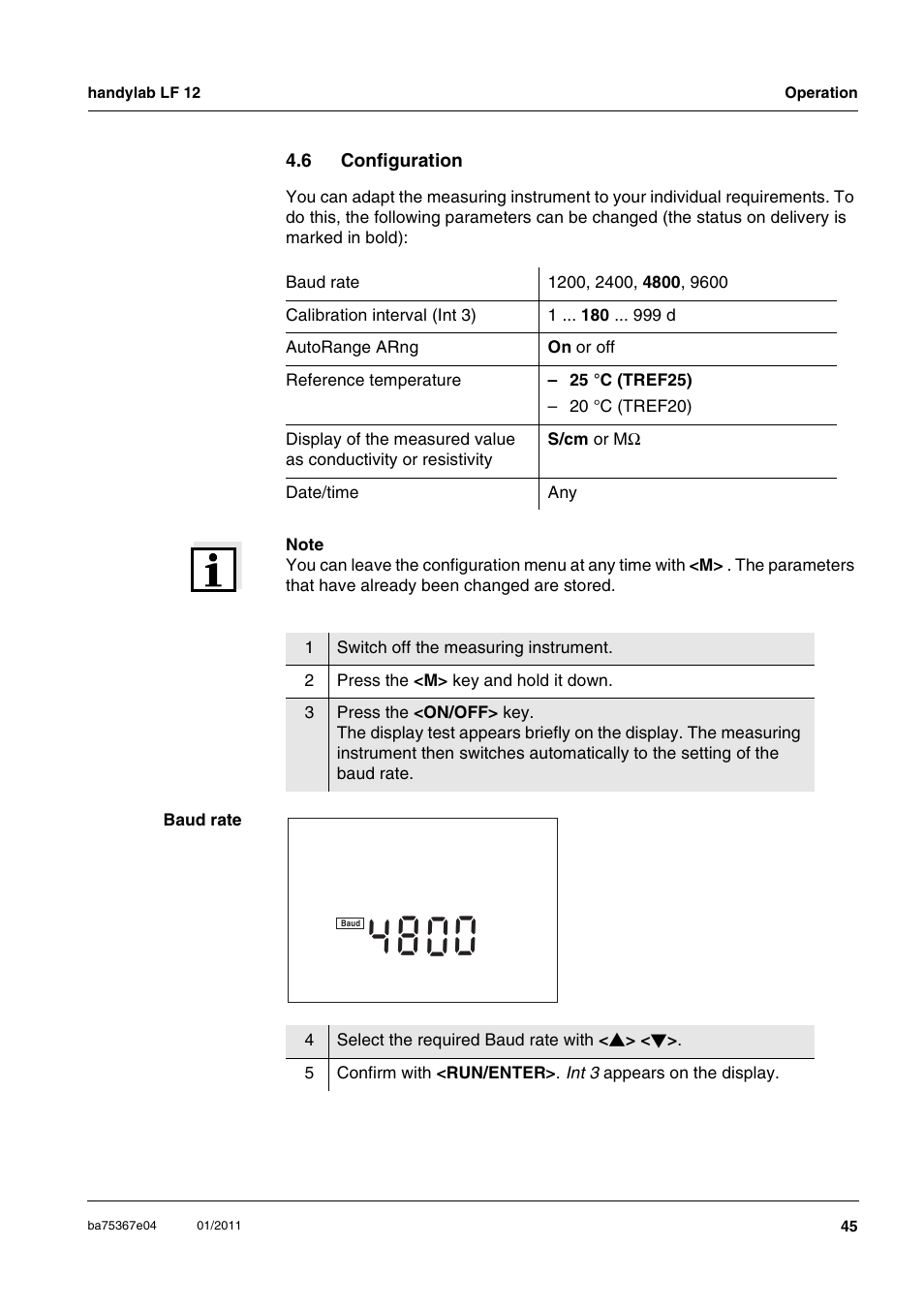 6 configuration, Configuration, Ee section 4.6 c | Onfiguration | Xylem handylab LF 12 User Manual | Page 45 / 64