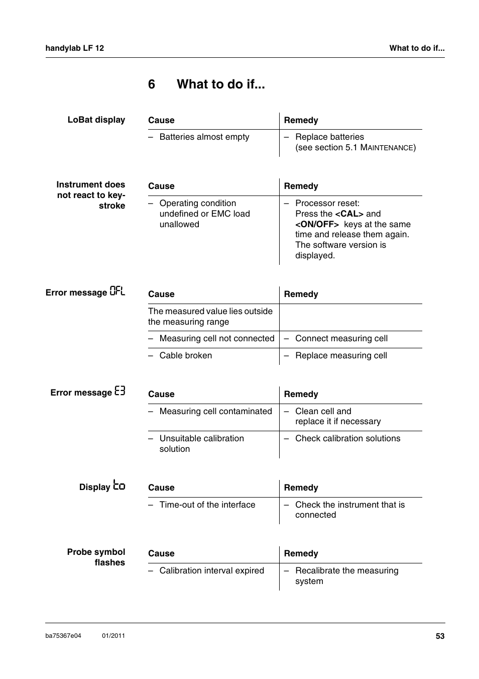 6 what to do if, What to do if, Chapter 6 w | 6what to do if | Xylem handylab LF 12 User Manual | Page 53 / 64