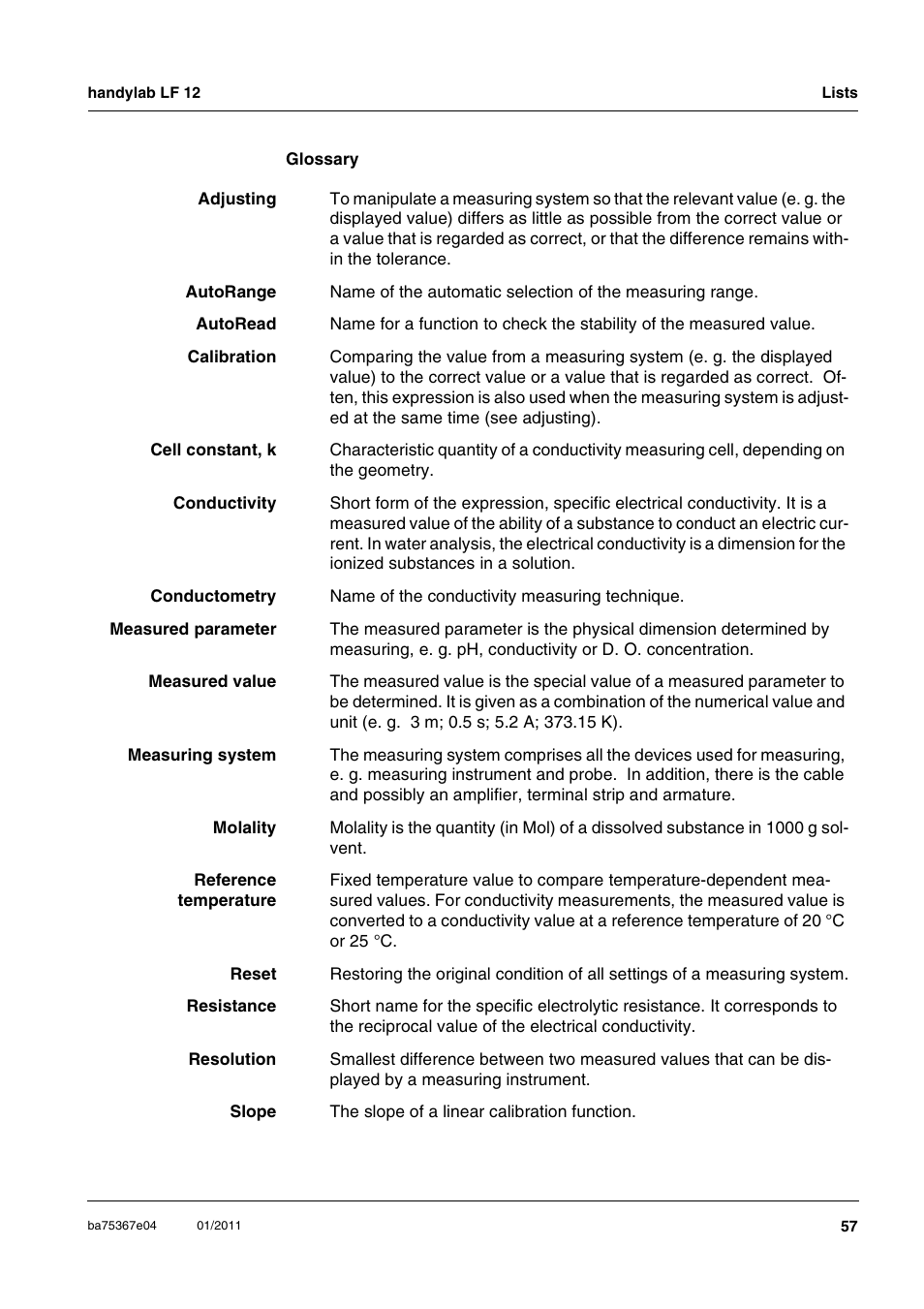 Xylem handylab LF 12 User Manual | Page 57 / 64