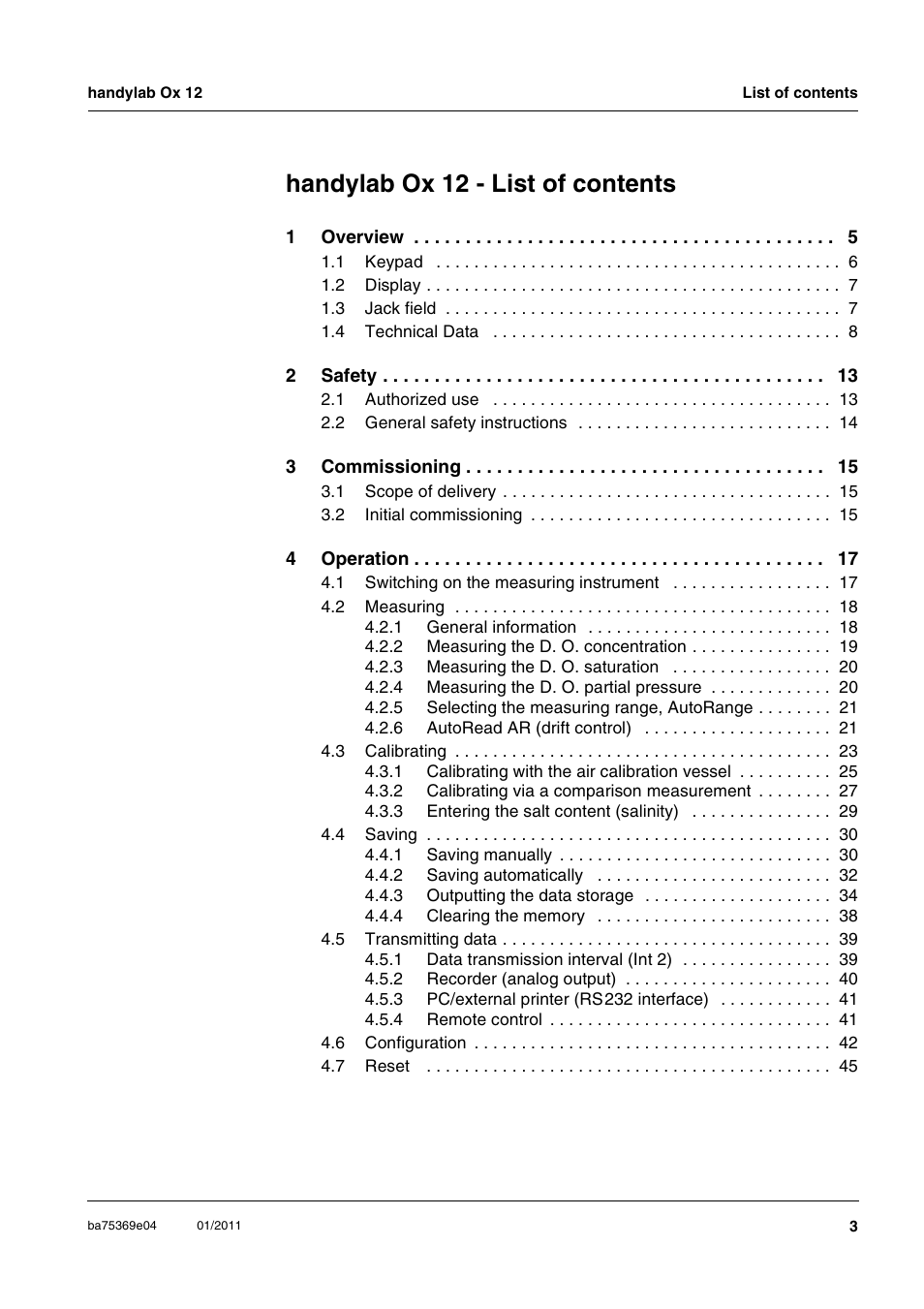 Handylab ox 12 - list of contents | Xylem handylab OX 12 User Manual | Page 3 / 60