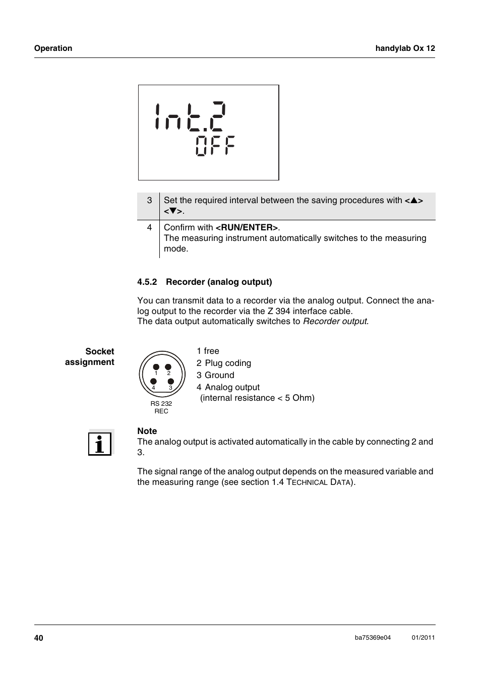 2 recorder (analog output), Recorder (analog output), T 2 n 1 | Xylem handylab OX 12 User Manual | Page 40 / 60