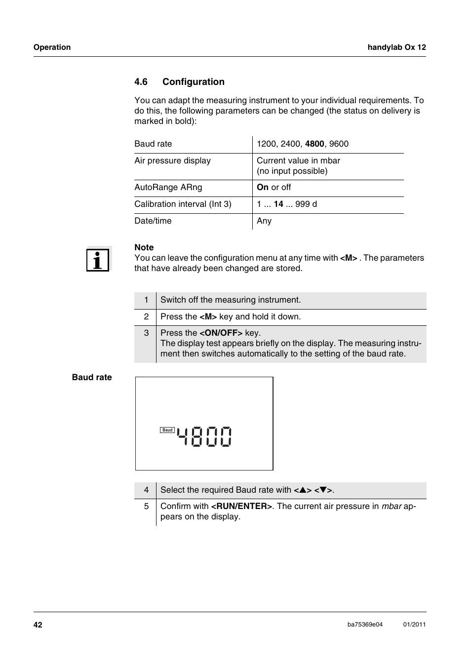 6 configuration, Configuration | Xylem handylab OX 12 User Manual | Page 42 / 60