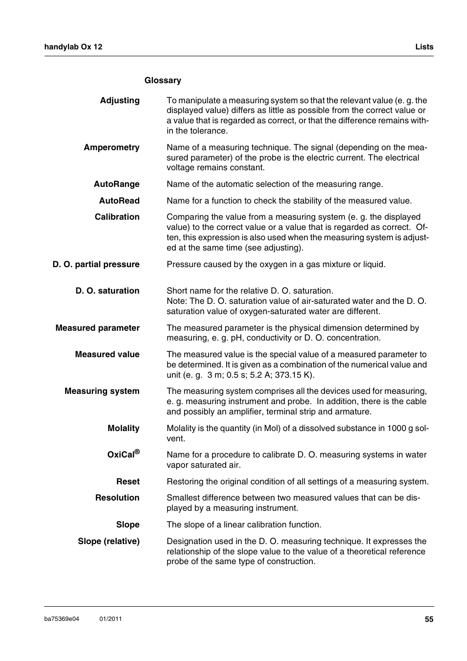 Xylem handylab OX 12 User Manual | Page 55 / 60