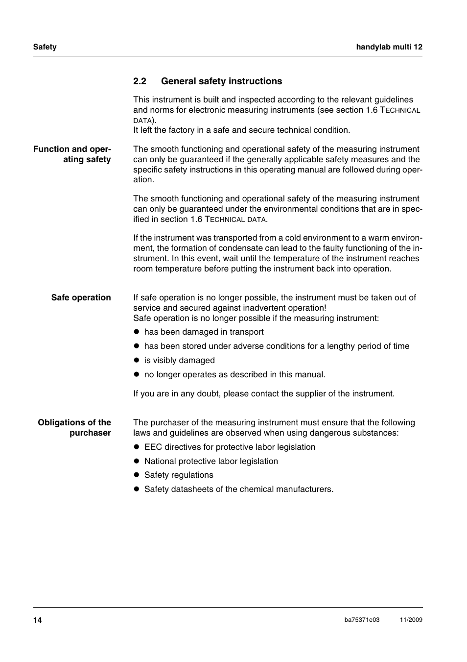 2 general safety instructions, General safety instructions | Xylem handylab multi 12 User Manual | Page 14 / 82