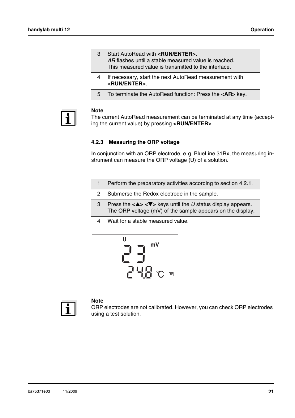 3 measuring the orp voltage, Measuring the orp voltage | Xylem handylab multi 12 User Manual | Page 21 / 82