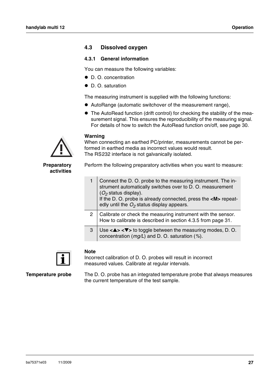 3 dissolved oxygen, 1 general information, Dissolved oxygen 4.3.1 | General information | Xylem handylab multi 12 User Manual | Page 27 / 82