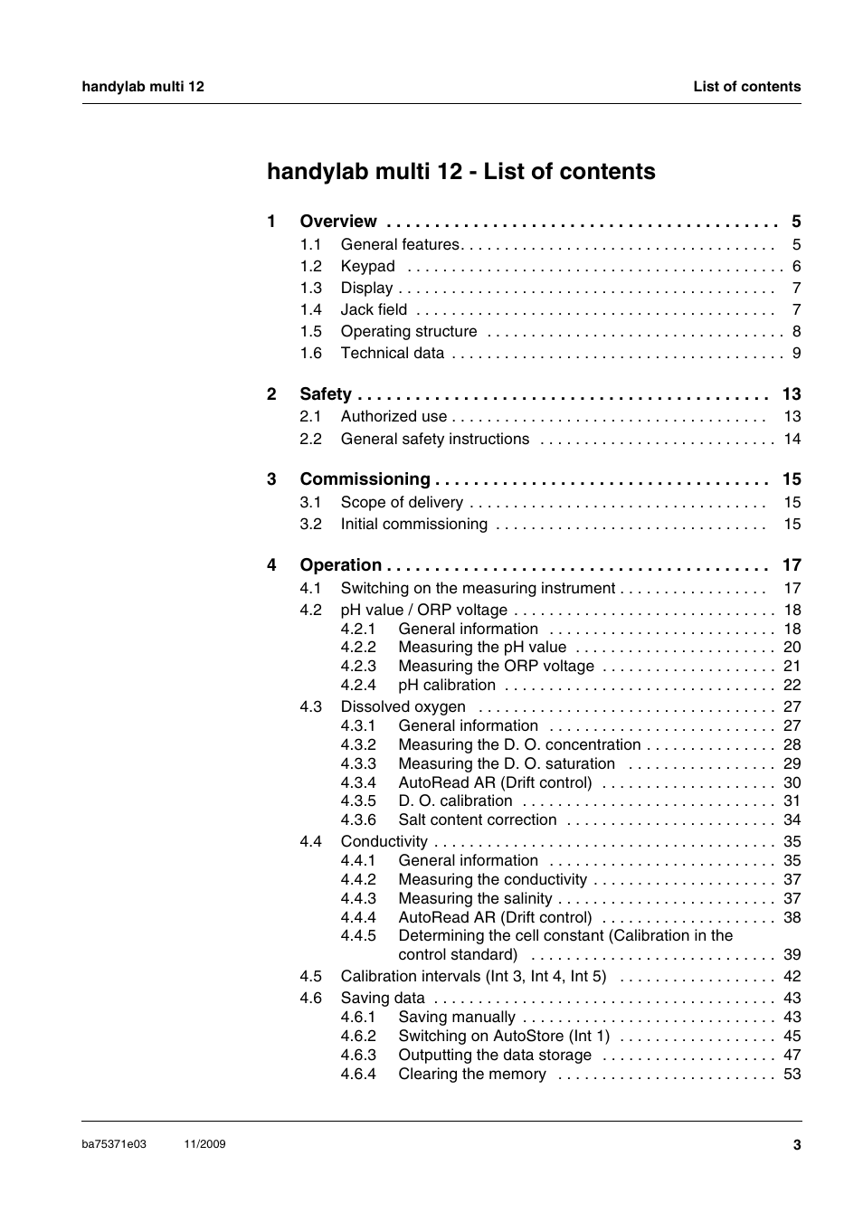 Handylab multi 12 - list of contents | Xylem handylab multi 12 User Manual | Page 3 / 82