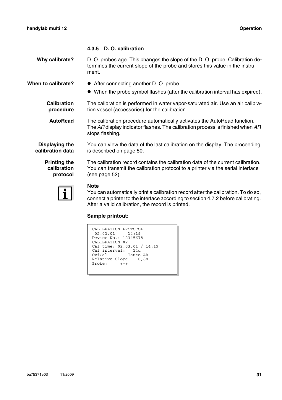 5 d. o. calibration, D. o. calibration | Xylem handylab multi 12 User Manual | Page 31 / 82