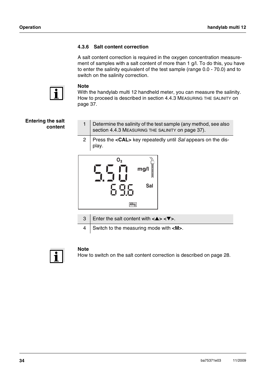 6 salt content correction, Salt content correction, In section 4.3.6 s | Tent, Correction | Xylem handylab multi 12 User Manual | Page 34 / 82