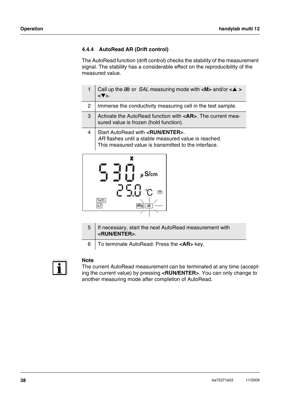 4 autoread ar (drift control), Autoread ar (drift control) | Xylem handylab multi 12 User Manual | Page 38 / 82