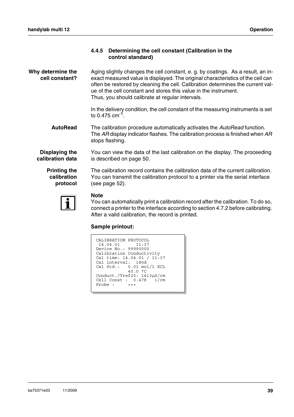 To section 4.4.5 d, Etermining, Cell | Constant, Alibration, Control, Standard | Xylem handylab multi 12 User Manual | Page 39 / 82