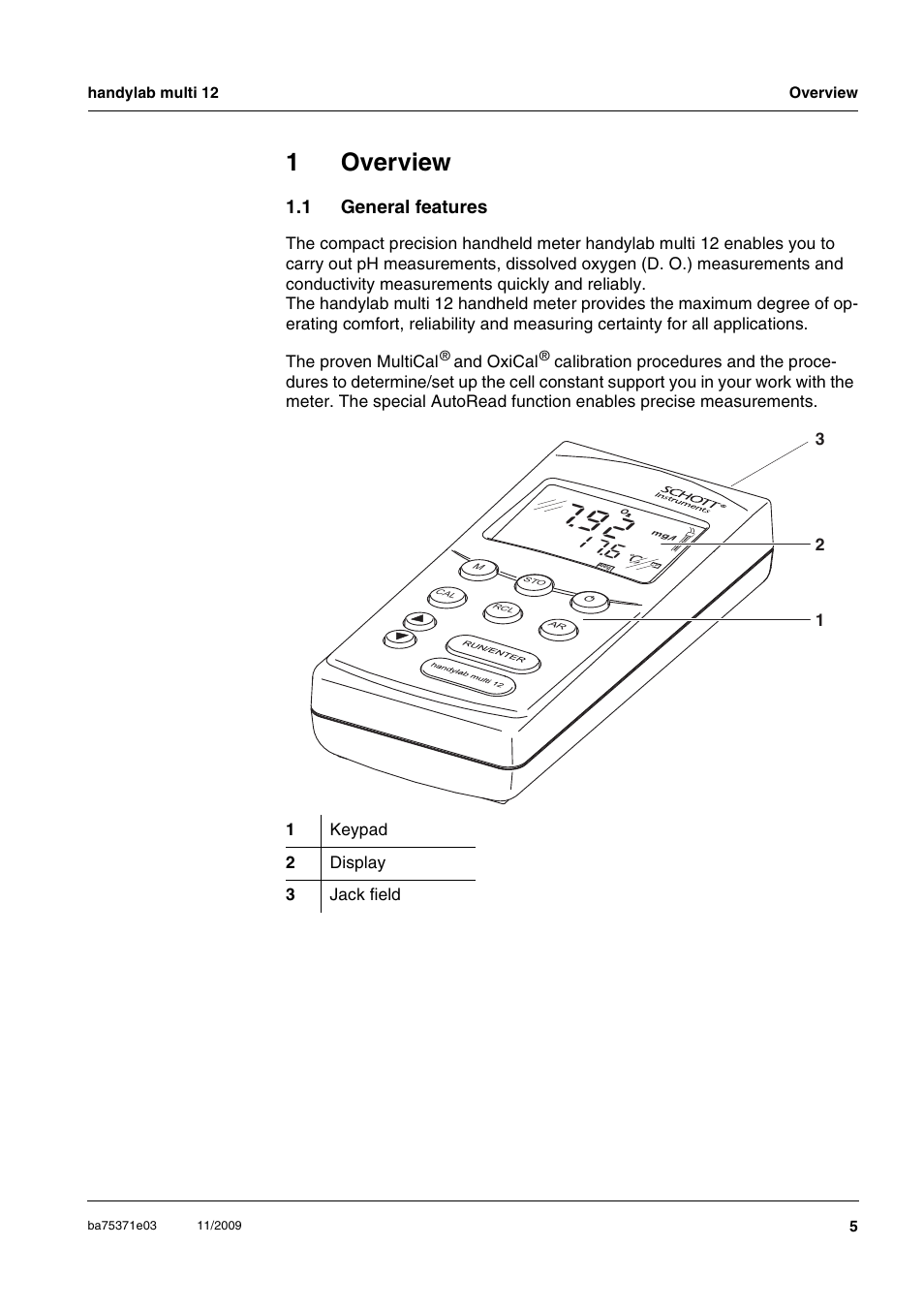 1 overview, 1 general features, Overview | General features, 1overview | Xylem handylab multi 12 User Manual | Page 5 / 82