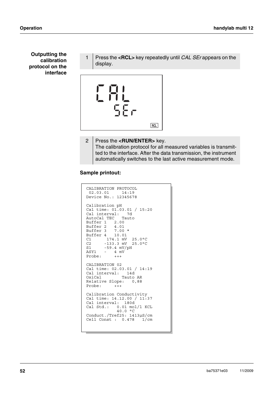 Ee o, Utputting, Calibration | Protocol, Interface, C a l | Xylem handylab multi 12 User Manual | Page 52 / 82