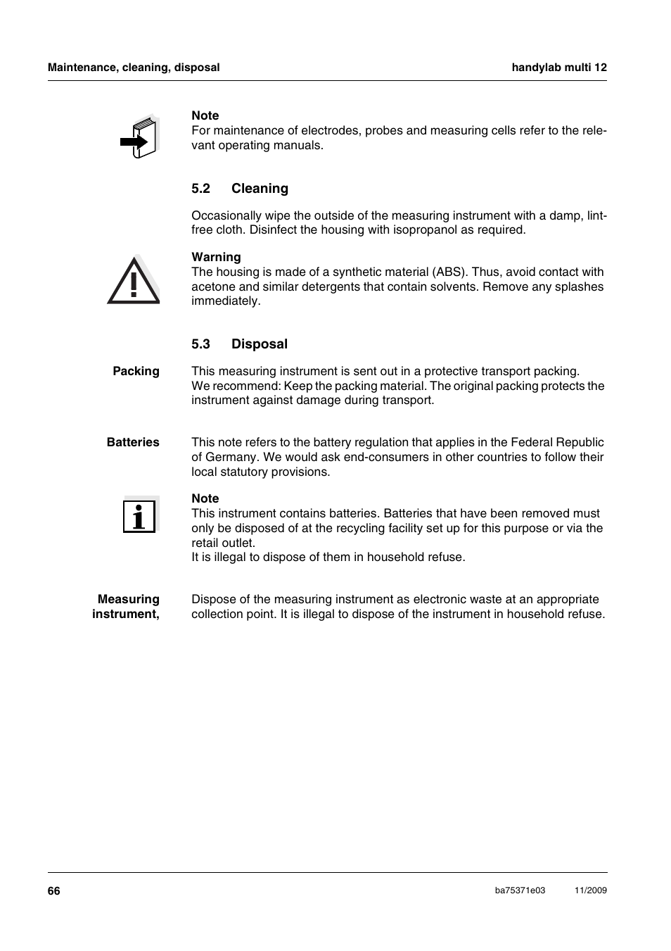 2 cleaning, 3 disposal, Cleaning | Disposal | Xylem handylab multi 12 User Manual | Page 66 / 82