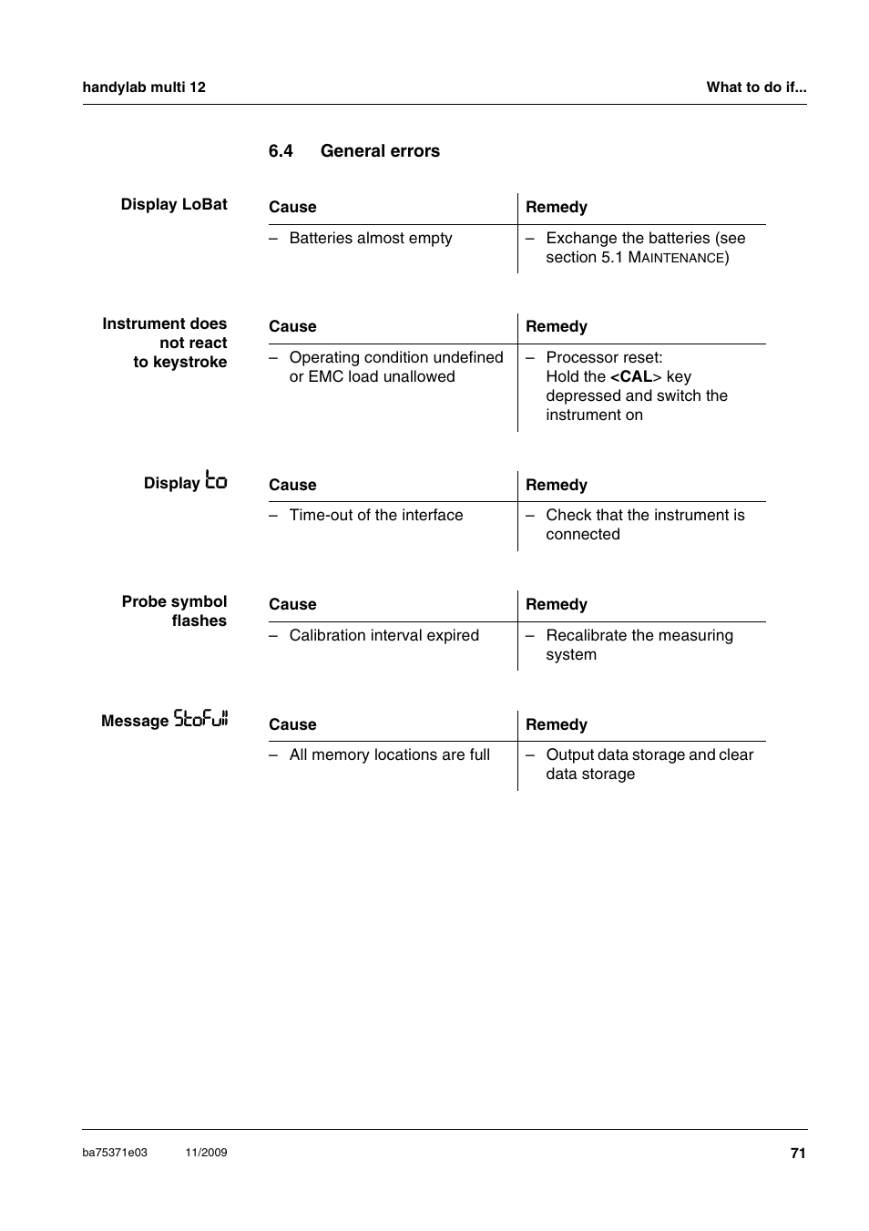 4 general errors, General errors | Xylem handylab multi 12 User Manual | Page 71 / 82
