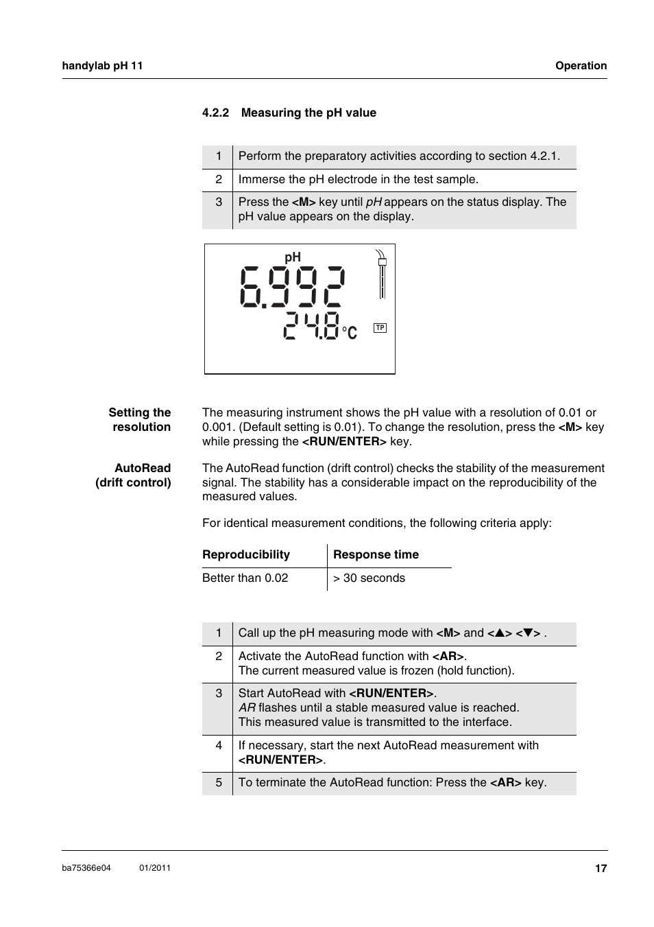 2 measuring the ph value, Measuring the ph value | Xylem handylab pH 11 User Manual | Page 17 / 48