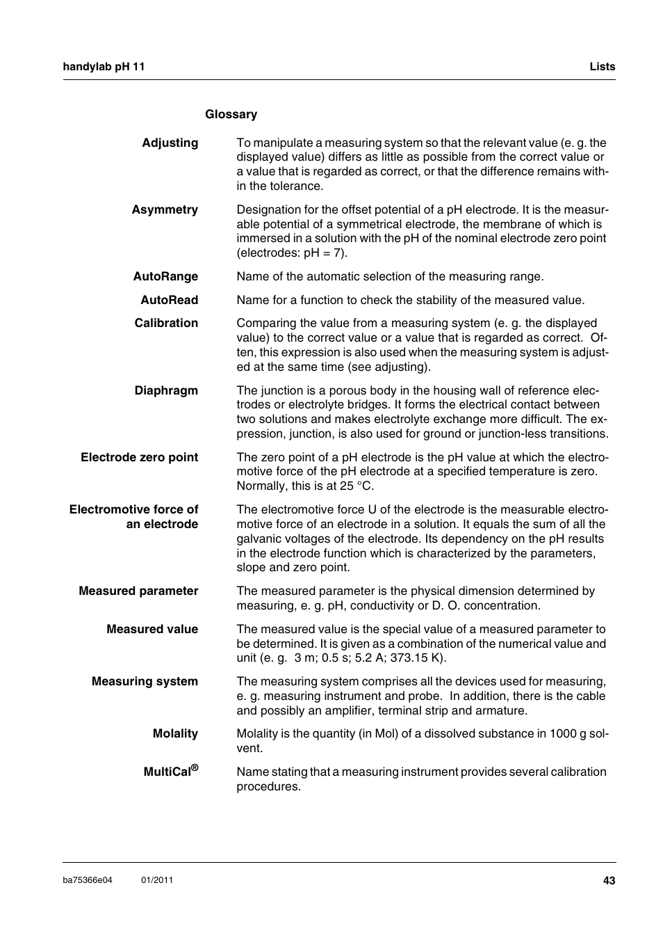 Xylem handylab pH 11 User Manual | Page 43 / 48