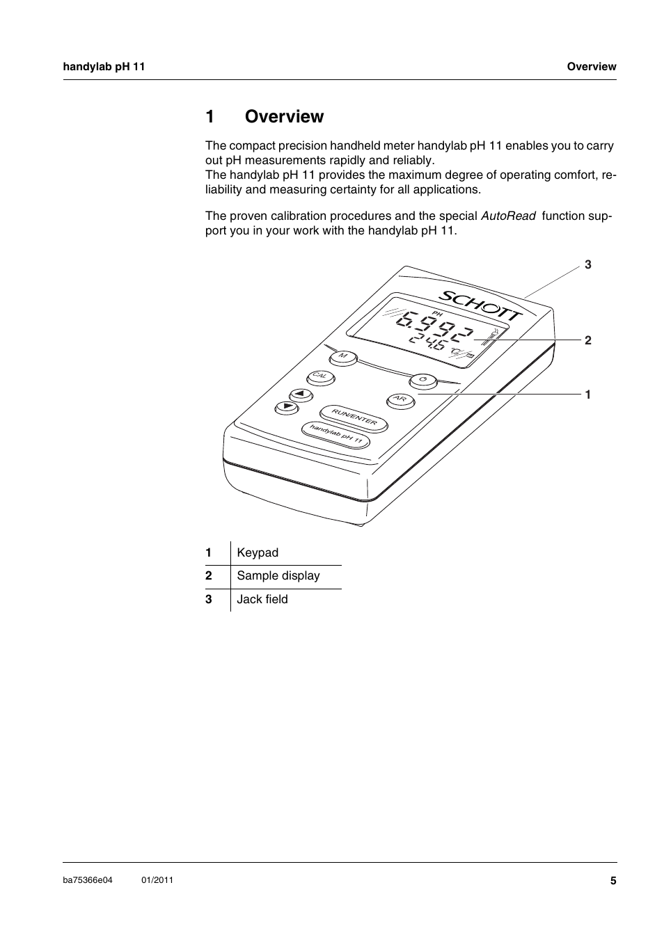 1 overview, Overview, 1overview | Xylem handylab pH 11 User Manual | Page 5 / 48