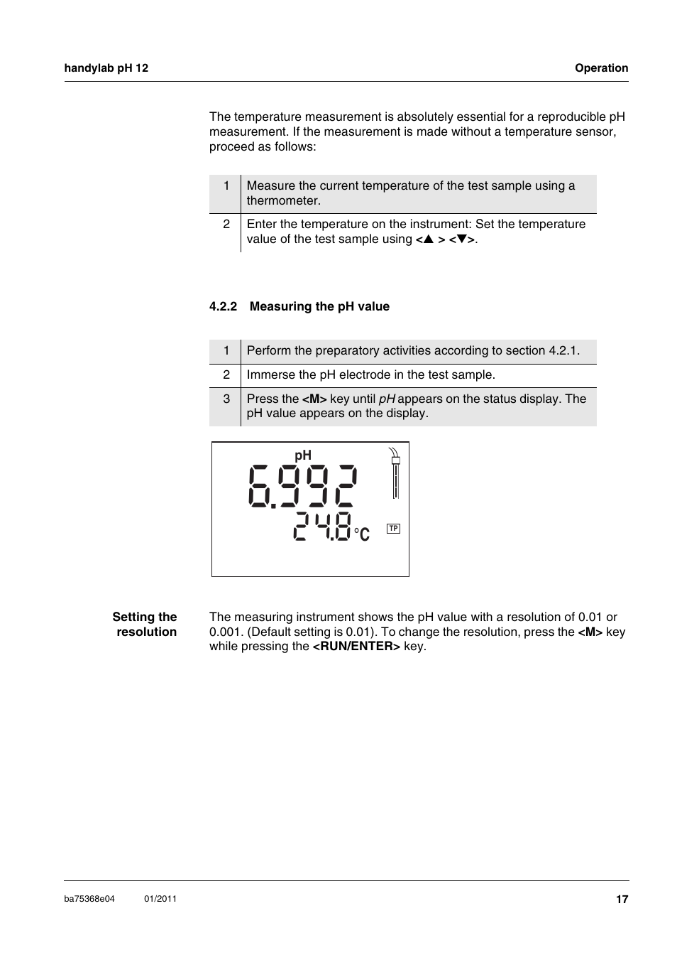 2 measuring the ph value, Measuring the ph value | Xylem handylab pH 12 User Manual | Page 17 / 68