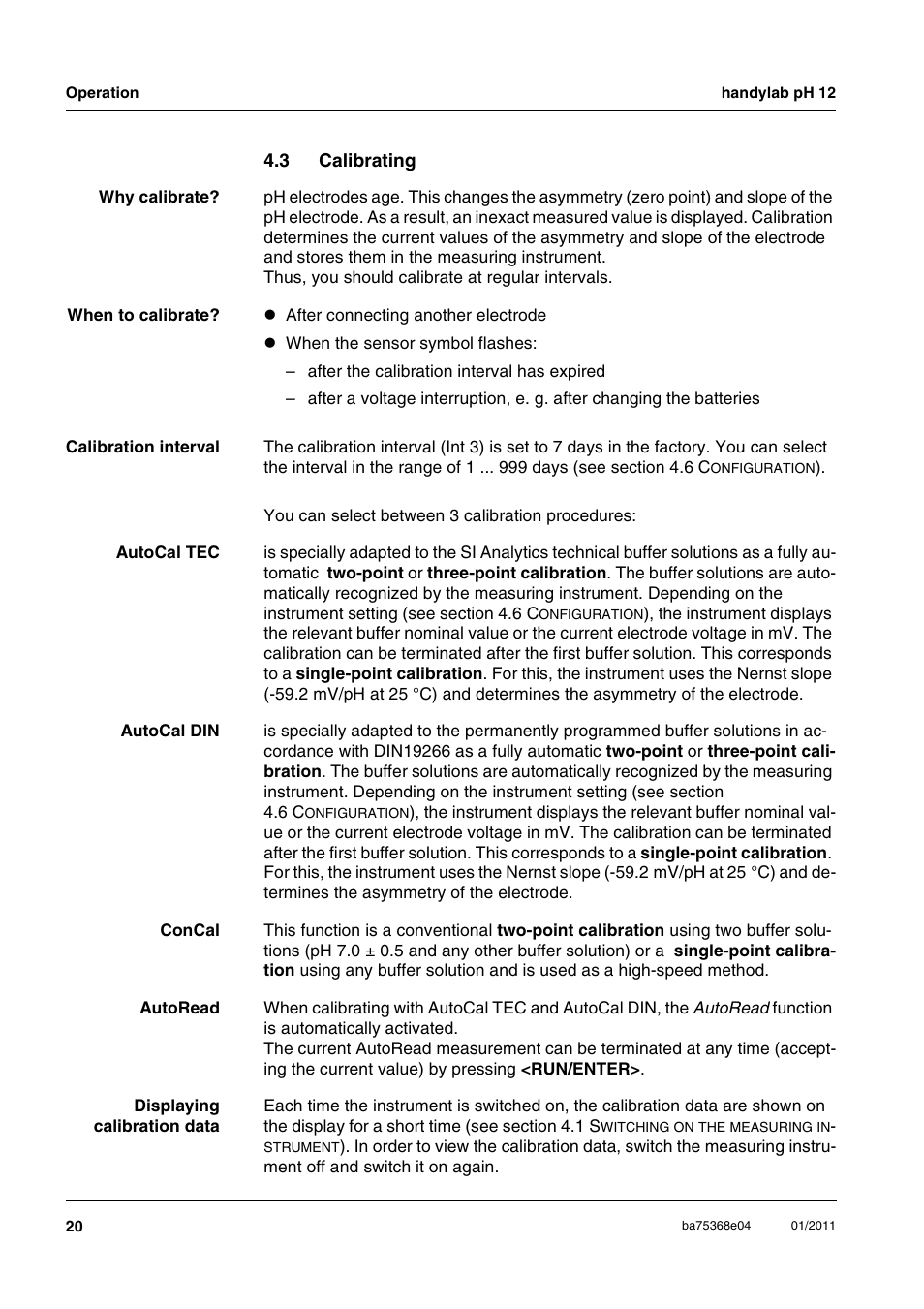 3 calibrating, Calibrating | Xylem handylab pH 12 User Manual | Page 20 / 68