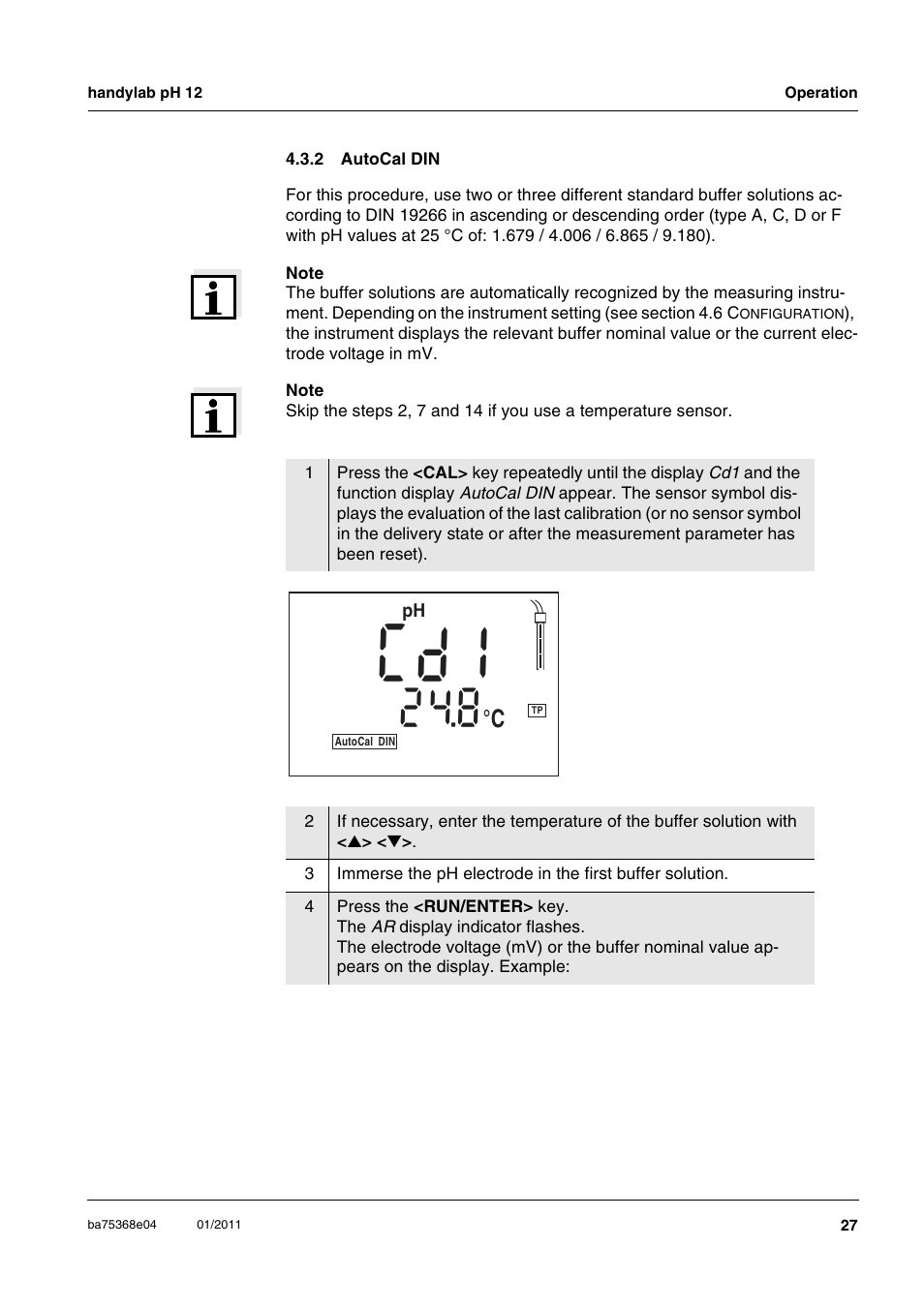 2 autocal din, Autocal din, 1c d | Xylem handylab pH 12 User Manual | Page 27 / 68