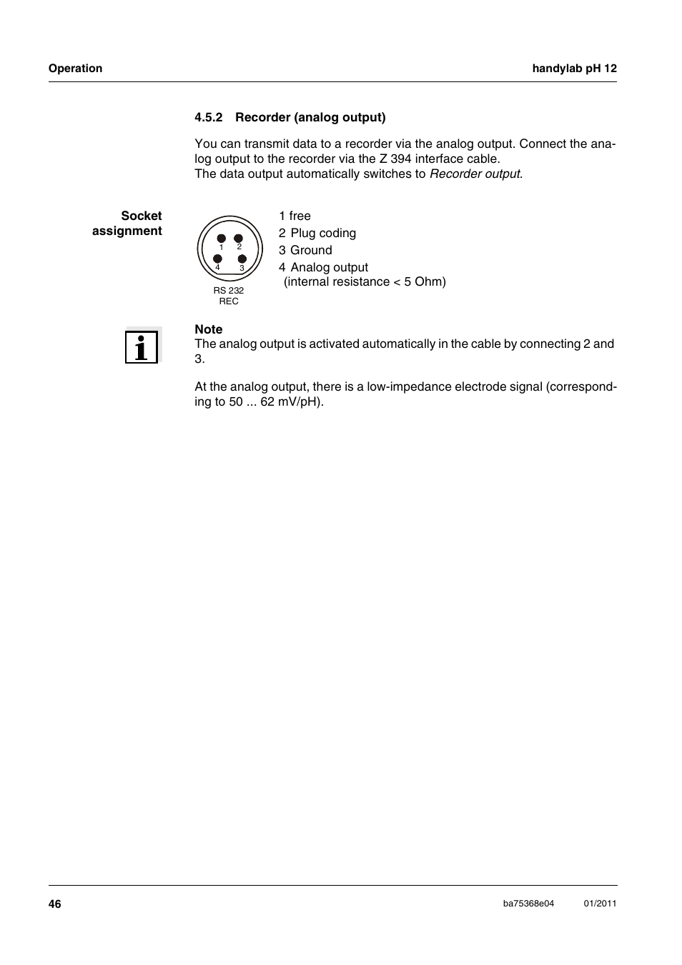 2 recorder (analog output), Recorder (analog output) | Xylem handylab pH 12 User Manual | Page 46 / 68