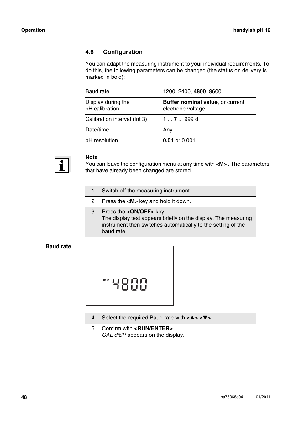 6 configuration, Configuration, Section 4.6 c | Onfiguration | Xylem handylab pH 12 User Manual | Page 48 / 68