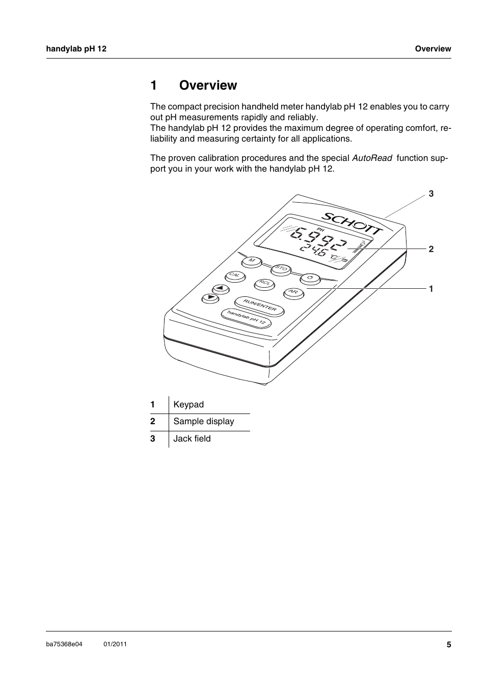 1 overview, Overview, 1overview | Xylem handylab pH 12 User Manual | Page 5 / 68