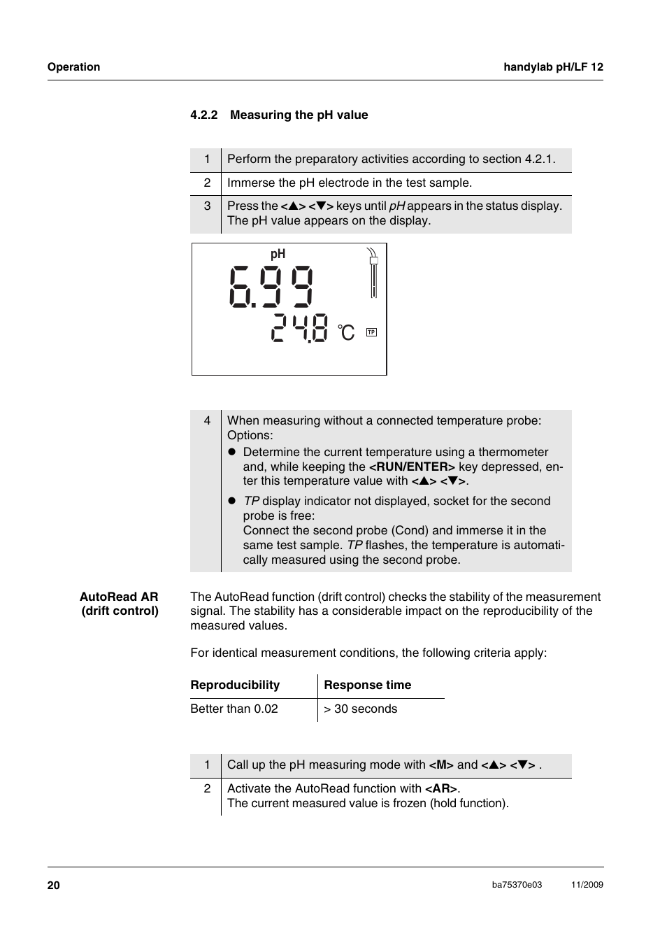 2 measuring the ph value, Measuring the ph value | Xylem handylab pH LF 12 User Manual | Page 20 / 80