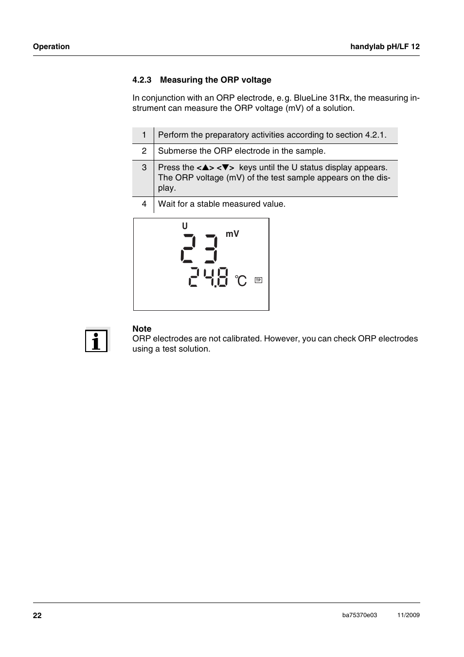 3 measuring the orp voltage, Measuring the orp voltage | Xylem handylab pH LF 12 User Manual | Page 22 / 80