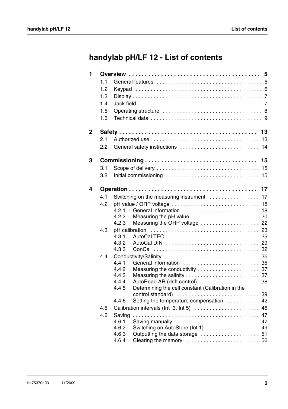 Handylab ph/lf 12 - list of contents | Xylem handylab pH LF 12 User Manual | Page 3 / 80