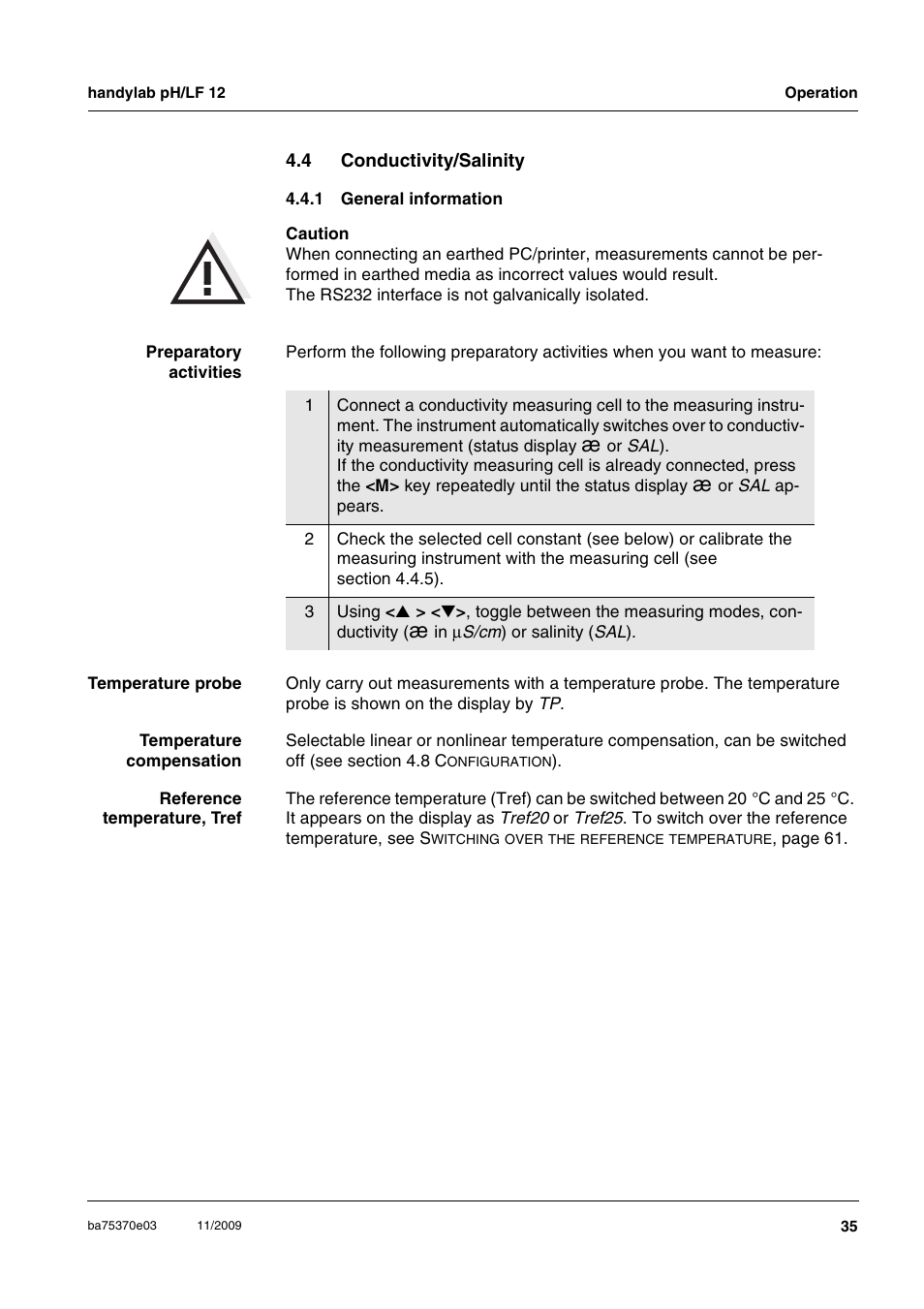 4 conductivity/salinity, 1 general information, Conductivity/salinity 4.4.1 | General information | Xylem handylab pH LF 12 User Manual | Page 35 / 80