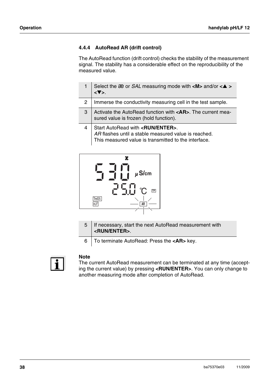 4 autoread ar (drift control), Autoread ar (drift control) | Xylem handylab pH LF 12 User Manual | Page 38 / 80