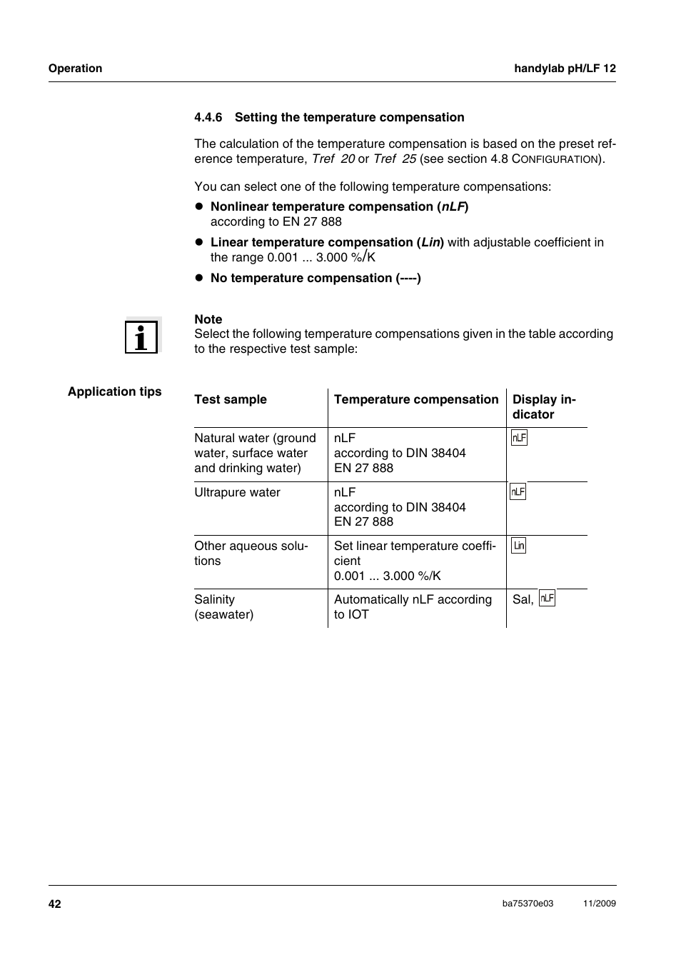 6 setting the temperature compensation, Setting the temperature compensation | Xylem handylab pH LF 12 User Manual | Page 42 / 80