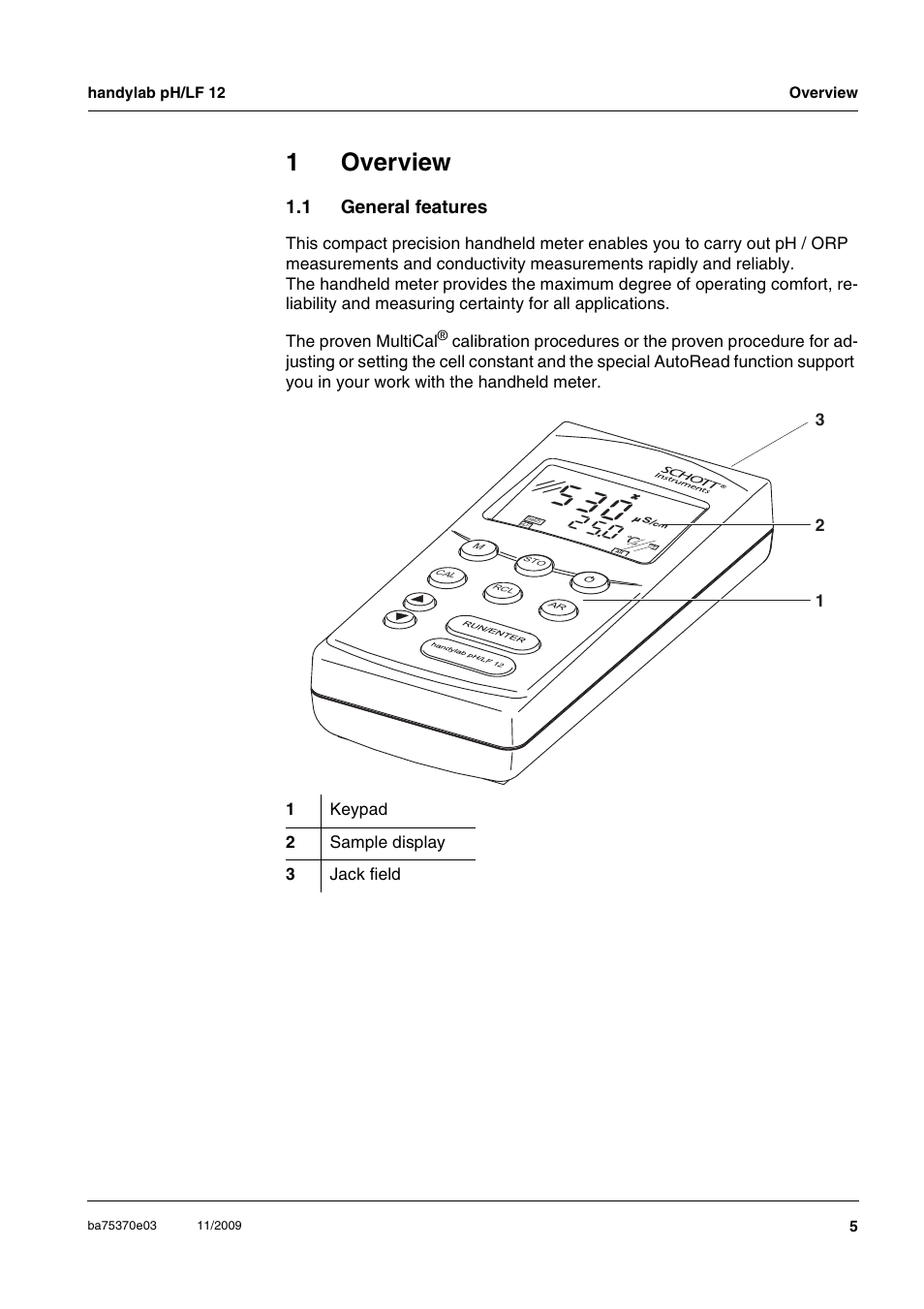 1 overview, 1 general features, Overview | General features, 1overview | Xylem handylab pH LF 12 User Manual | Page 5 / 80