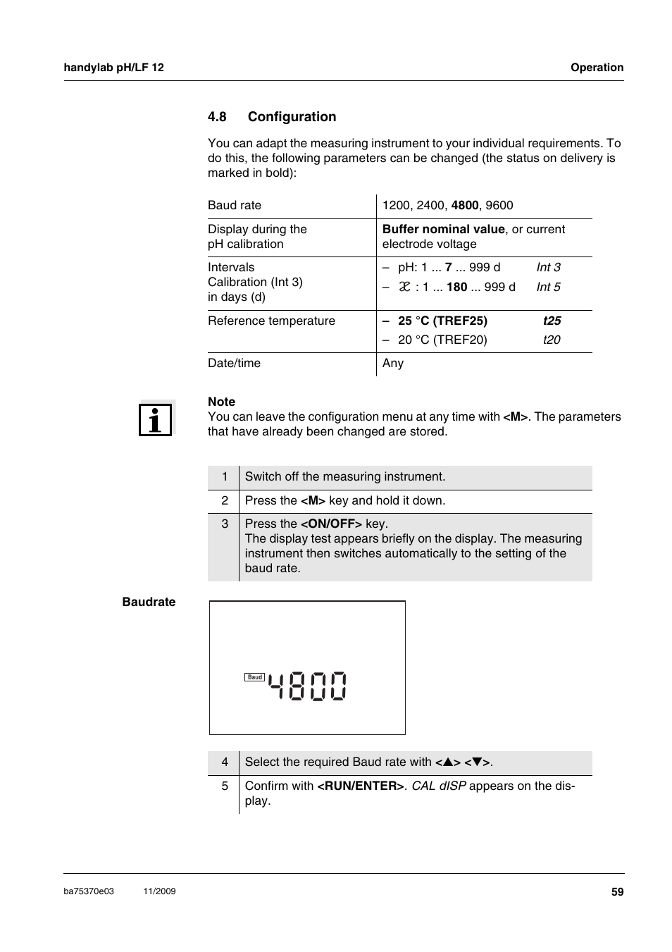 8 configuration, Configuration, Section 4.8 c | Onfiguration | Xylem handylab pH LF 12 User Manual | Page 59 / 80